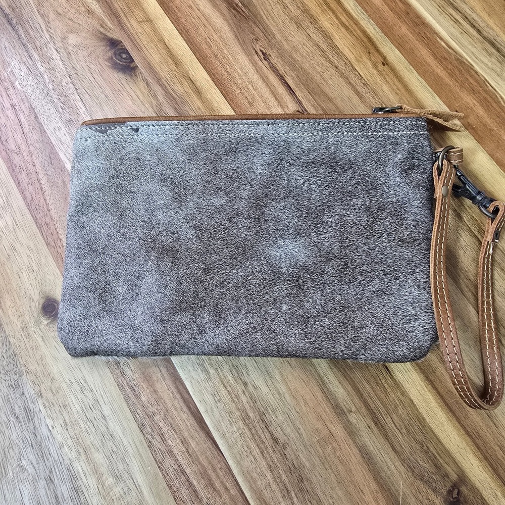 Myra Bag Hair-on-Hide Wristlet Womens Small Brown White Leather Western Cowhide